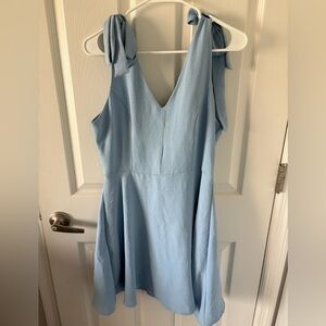NWT - Altar'd State Light Blue Bow Tie Shoulder Fit & Flare Mini Dres Size Large